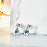 Classic 2.5 Carat Round and Pear Cut Dangle - Aquamarine - March Birthstone Earrings in 18k White Gold over Silver, Women