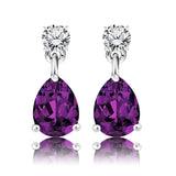 Classic 2.5 Carat Round and Pear Cut Dangle - Amethyst - February Birthstone Earrings in 18k White Gold over Silver, Women