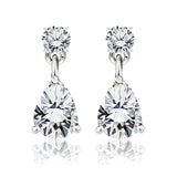 Classic 2.5 Carat Round and Pear Cut Dangle Moissanite Earrings in 18k White Gold over Silver, Women
