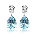 Classic 2.5 Carat Round and Pear Cut Dangle - Aquamarine - March Birthstone Earrings in 18k White Gold over Silver, Women