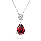 Classic 2 Carat Round and Pear Cut Dangle - Garnet - January Birthstone Pendant Necklace in 18k White Gold over Silver, Women