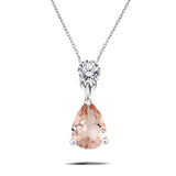 Classic 2 Carat Round and Pear Cut Dangle - Pink Tourmaline - October Birthstone Pendant Necklace in 18k White Gold over Silver, Women