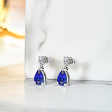 Classic 2.5 Carat Round and Pear Cut Dangle - Blue Sapphire - September Birthstone Earrings in 18k White Gold over Silver, Women