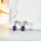 Classic 2.5 Carat Round and Pear Cut Dangle - Alexandrite - June Birthstone Earrings in 18k White Gold over Silver, Women