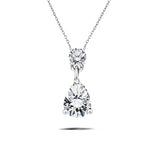 Elegant 2 Carat Round and Pear Cut Moissanite Pendant Necklace for Women in 18k White Gold over Silver