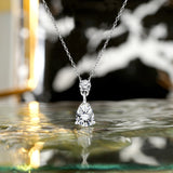 Elegant 2 Carat Round and Pear Cut Moissanite Pendant Necklace for Women in 18k White Gold over Silver