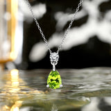 Classic 2 Carat Round and Pear Cut Dangle - Peridot - August Birthstone Pendant Necklace in 18k White Gold over Silver, Women