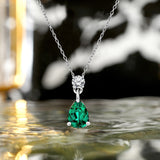 Classic 2 Carat Round and Pear Cut Dangle - Emerald - May Birthstone Pendant Necklace in 18k White Gold over Silver, Women