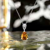 Classic 2 Carat Round and Pear Cut Dangle - Citrine - November Birthstone Pendant Necklace in 18k White Gold over Silver, Women