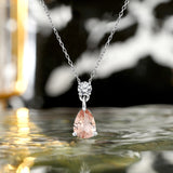 Classic 2 Carat Round and Pear Cut Dangle - Pink Tourmaline - October Birthstone Pendant Necklace in 18k White Gold over Silver, Women