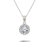 1.5 Carat Round Cut Halo Cubic Zirconia Pendant Necklace for Female in 18k White Gold over Silver