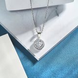1.5 Carat Round Cut Halo Cubic Zirconia Pendant Necklace for Female in 18k White Gold over Silver