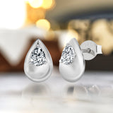 Classic Diamond Pear-Shaped Stud Earrings - Tear Drop Earrings in 18K White Gold Over Silver - Women's Everyday Wear Jewelry