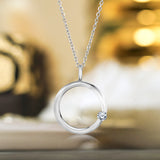 Diamond Accent Pendant - Classic Diamond Circle Necklace in 18K White Gold Over Silver - Jewelry Gift for Women
