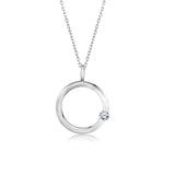 Diamond Accent Pendant - Classic Diamond Circle Necklace in 18K White Gold Over Silver - Jewelry Gift for Women