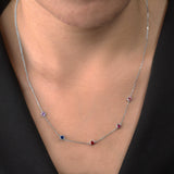 Dainty 5 stone Custom Birthstone Pendant Station Necklace in 18k white gold over women