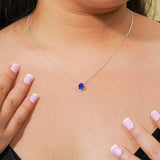 Elegant 1.5 TCW Pear Shaped - Blue Sapphire - September Birthstone Prongs Solitaire Slider Pendant Necklace in 18K White Gold over Silver