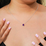 Elegant 1.5 TCW Pear Shaped - Amethyst - February Birthstone Prongs Solitaire Slider Pendant Necklace in 18K White Gold over Silver