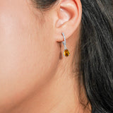 2.25 Carat Pear Brilliant Cut - Citrine - November Birthstone Pave Set Huggie Hoop Earrings - 18K White Gold Plating over Silver