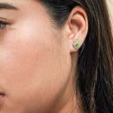 1 carat Beautiful Flower Halo Round Shaped - Peridot - August Birthstone Stud Earrings in 18K White Gold over Silver