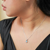 Classic 2 Carat Round and Pear Cut Dangle - Aquamarine - March Birthstone Pendant Necklace in 18k White Gold over Silver, Women