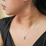 Classic 2 Carat Round and Pear Cut Dangle - Blue Topaz - December Birthstone Pendant Necklace in 18k White Gold over Silver, Women