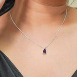 Classic 2 Carat Round and Pear Cut Dangle - Alexandrite - June Birthstone Pendant Necklace in 18k White Gold over Silver, Women