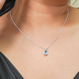 Classic 2 Carat Round and Pear Cut Dangle - Aquamarine - March Birthstone Pendant Necklace in 18k White Gold over Silver, Women