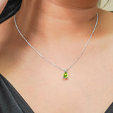 Classic 2 Carat Round and Pear Cut Dangle - Peridot - August Birthstone Pendant Necklace in 18k White Gold over Silver, Women