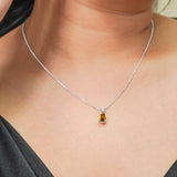 Classic 2 Carat Round and Pear Cut Dangle - Citrine - November Birthstone Pendant Necklace in 18k White Gold over Silver, Women