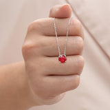 1 Carat Round Cut Lab-Created Ruby Solitaire Pendant Necklace in 18k White Gold Over Silver