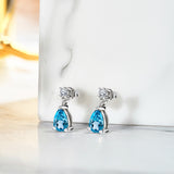 Classic 2.5 Carat Round and Pear Cut Dangle - Blue Topaz - December Birthstone Earrings in 18k White Gold over Silver, Women