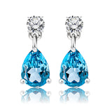 Classic 2.5 Carat Round and Pear Cut Dangle - Blue Topaz - December Birthstone Earrings in 18k White Gold over Silver, Women
