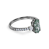 Trilogy 1.15 Ct Hexagon Cut Moss Agate Engagement Ring