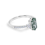 Trilogy 1.15 Ct Hexagon Cut Moss Agate Engagement Ring