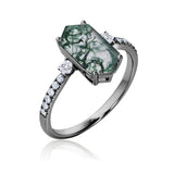 Trilogy 1.15 Ct Hexagon Cut Moss Agate Engagement Ring