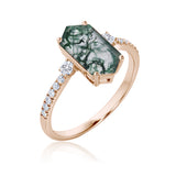 Trilogy 1.15 Ct Hexagon Cut Moss Agate Engagement Ring