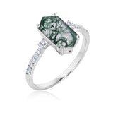 Trilogy 1.15 Ct Hexagon Cut Moss Agate Engagement Ring