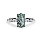 Trilogy 1.15 Ct Hexagon Cut Moss Agate Engagement Ring