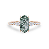 Trilogy 1.15 Ct Hexagon Cut Moss Agate Engagement Ring