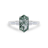 Trilogy 1.15 Ct Hexagon Cut Moss Agate Engagement Ring