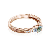 Nature-Inspired Three Stone Trellis 0.7 carat Moss Agate and Moissanite Engagement Ring in White Gold