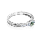Nature-Inspired Three Stone Trellis 0.7 carat Moss Agate and Moissanite Engagement Ring in White Gold