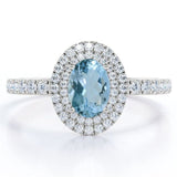 Double Halo 1.35 ct Oval Aquamarine Pave Engagement Ring