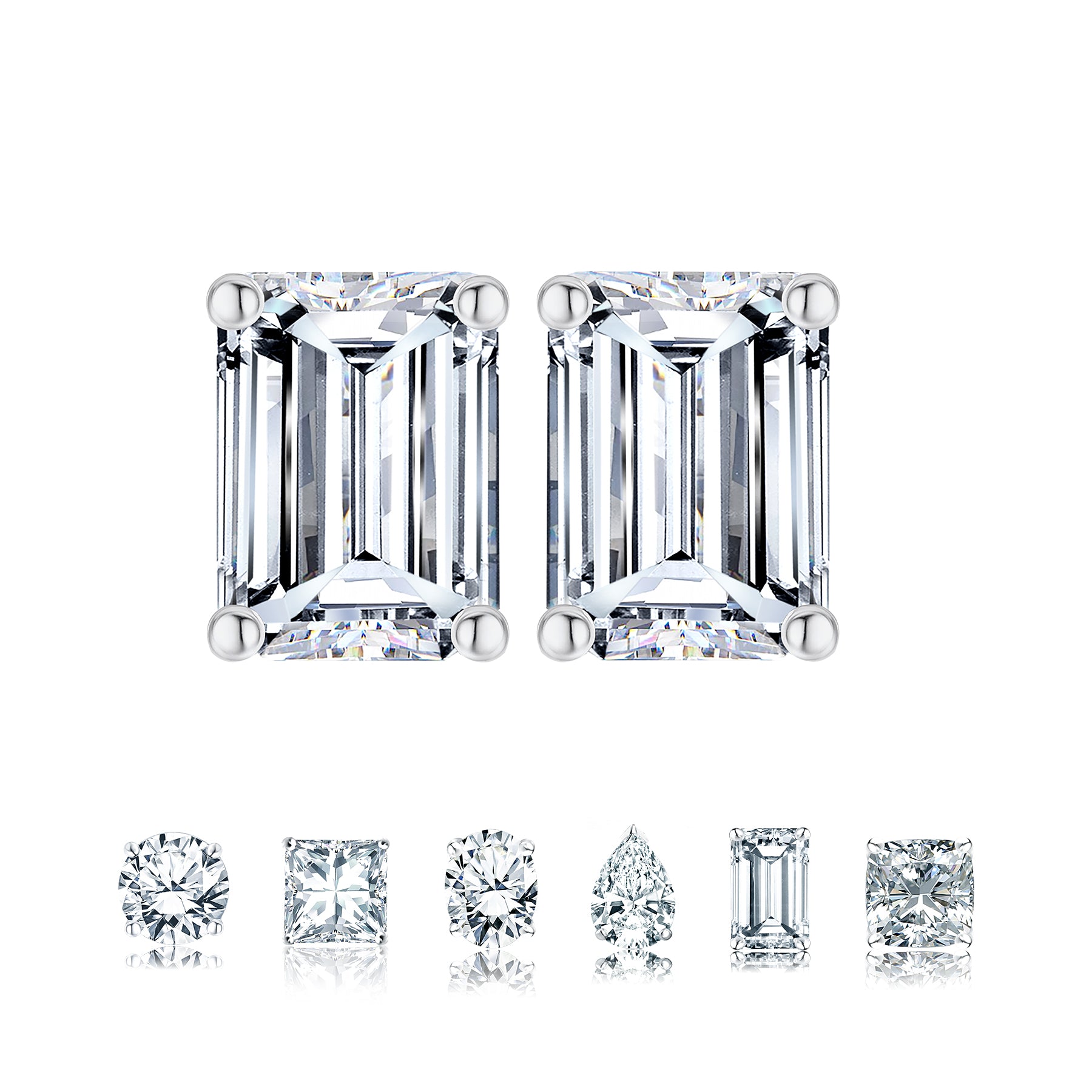 Certified - 1 Carat Emerald Cut Moissanite - Minimalist Solitaire Stud Earrings - 18K Rose Gold Plating Over Silver