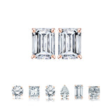 Certified Minimalist 0.5 Carat Emerald Cut Moissanite Solitaire Stud Earrings In 18K Rose Gold Plating Over Silver