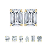 Certified - 1 Carat Emerald Cut Moissanite - Minimalist Solitaire Stud Earrings - 18K Rose Gold Plating Over Silver