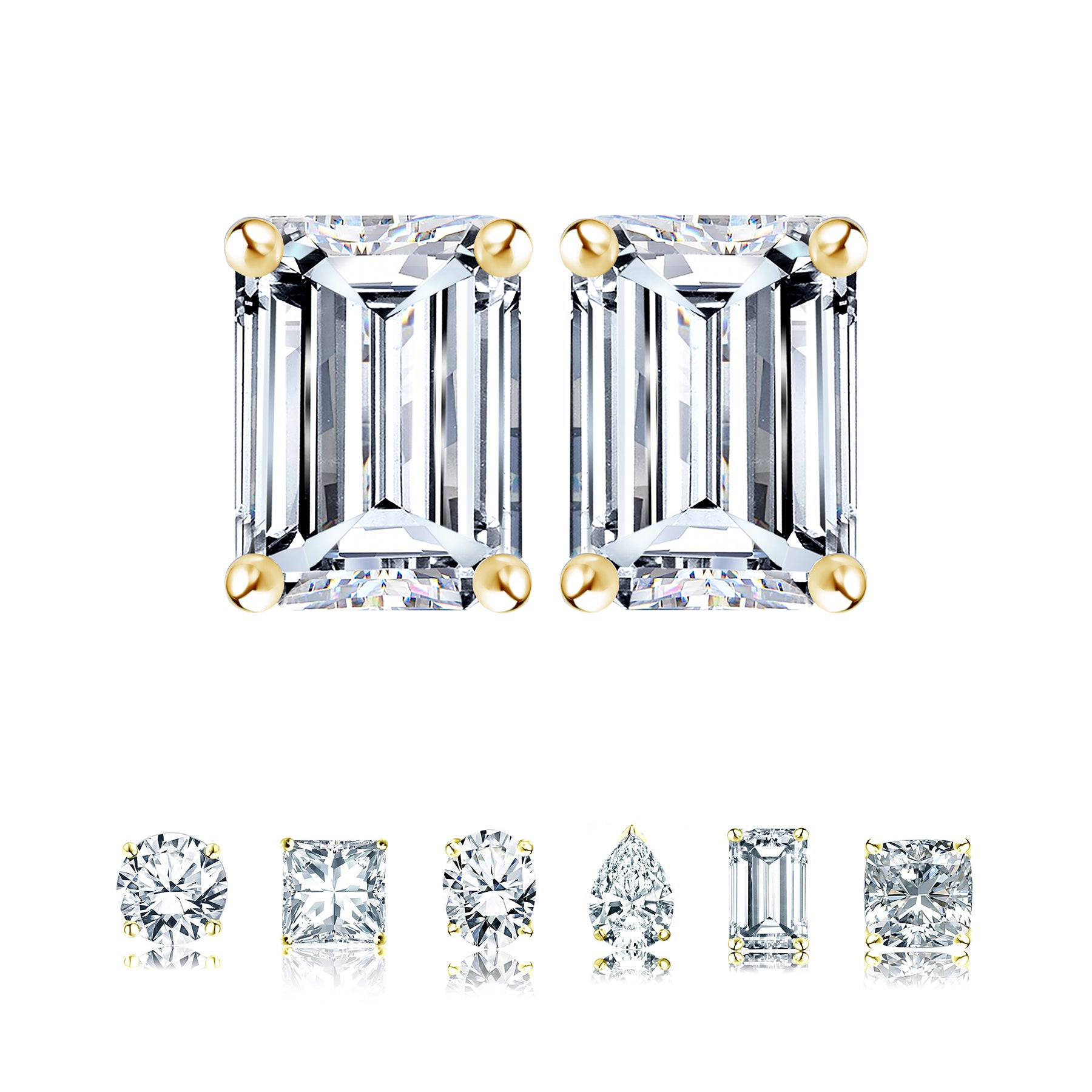 Certified - 1 Carat Emerald Cut Moissanite - Minimalist Solitaire Stud Earrings - 18K Rose Gold Plating Over Silver
