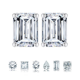 Minimalist 2 Carat Emerald Cut Moissanite Solitaire Stud Earrings In 18K White Gold Plating Over Silver