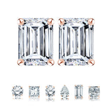 Minimalist 2 Carat Emerald Cut Moissanite Solitaire Stud Earrings In 18K White Gold Plating Over Silver
